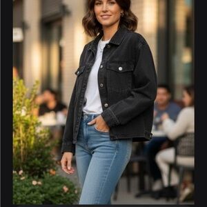 Zara Black Jean Jacket with Cropped Length and Classic Design